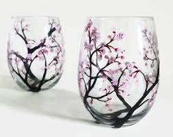 Cherry Blossom A La Main Peint Vin Verre Rose Fleur Printemps Washington Dc Zen Jardin Partie Pedoncu Hand Painted Wine Glass Painted Wine Glass Wine Glass Art