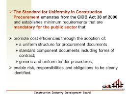 Cidb mycesmm library of standard descriptionsfull description. Construction Industry Development Board Development Through Partnership Towards Uniform Conditions Of Contract And Specifications In South Africa South Ppt Download