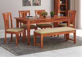 Mcbeth Storage 6 Seater Dining Table Set With Bench Honey Finish In 2020 6 Seater Dining Table Simple Dining Table Buy Dining Table