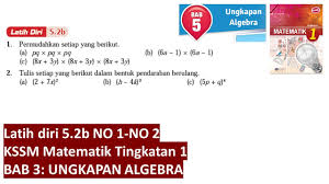 Kssm Matematik Tingkatan 1 Bab 5 Latih Diri 5 2a Ungkapan Algebra Buku Teks Tingkatan 1 Pt3 Otosection