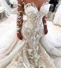 Beautiful Figure Shape Lace White Dress Corset Flower Decor Decorations Lon Long Sleeve Bridal Gown Wedding Dress Long Sleeve Long Sleeve Mermaid Wedding Dress