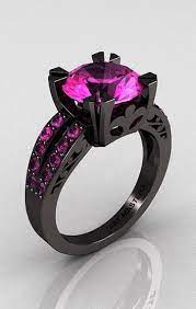 Halloween Wedding Ring Inspiration Black Gold With Pink Sapphires Black Diamond Solitaire Ring Black Gold Ring Black Gold Jewelry