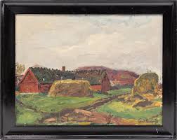 ALBERT EKSTRÖM. Farm motif, oil on Board, signed and dated. Art ...