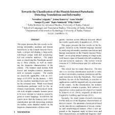 Huhtikuuta 1977 tampere) on tamperelainen poliitikko. Towards The Classification Of The Finnish Internet Parsebank Detecting Translations And Informality Acl Anthology