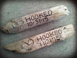 Burned Beach Driftwood Anniversary Sign With Fish Hook Heart Etsy Anniversary Sign Fish Hook Driftwood Signs
