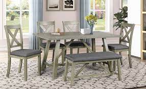 Vidaxl solid sheesham wood dining table gray 70.9 dining room kitchen table by vidaxl (2) $377. Amazon Com Harper Bright Designs 6 Piece Rustic Style Dining Table Set Wood Kitchen Table Set With Table Bench And 4 Chairs Gray Table Chair Sets