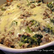 Hamburger Sausage Broccoli Alfredo Low Carb Recipe Low Carb Casseroles Healthy Recipes Recipes