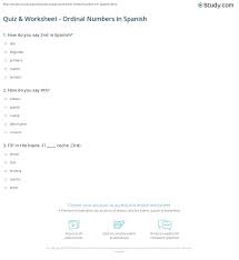quiz worksheet ordinal numbers in spanish study com
