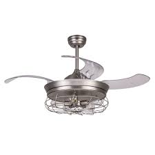 Industrial Ceiling Fan With Retractable Blades Light And Remote Satin Nickel Walmart Com Walmart Com