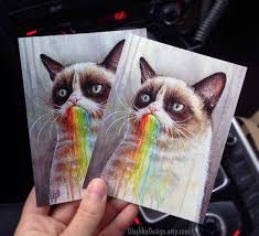 Funny Cat Postcards Grumpy Cat Cards Rainbow Watercolor Cat Etsy Grumpy Cat Art Watercolor Cat Funny Paintings