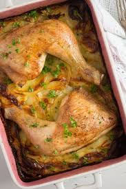 One Pan Chicken Potato Gratin Recipe In 2020 Chicken Quarter Recipes Chicken Quarters Best Chicken Recipes