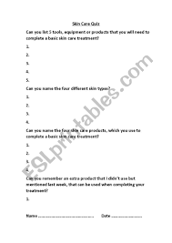 If you're living with acne you may be in pain and feel frustrated or embarrassed. Skin Care Quiz Esl Worksheet By Katybrennan