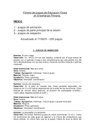 215 juegos para educacion fãsica en primaria. Fichero De Juegos De Educacion Primaria