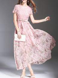 Flowers Applique Beading Floral Dress -sheinsheinside Women Long Dresses Dresses Long Dress