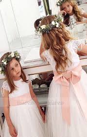 Lace Pink Sash Girl Birthday Wedding Party Formal Flower Girls Dress Baby Pageant Flower Girl Dresses Tulle White Flower Girl Dresses Blush Flower Girl Dresses