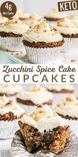 These Delicious Keto Spice Cake Zucchini Cupcakes Are Topped With A Sugar Free Cream Cheese Fro Keto Dessert Recipes Low Carb Recipes Dessert Low Carb Cupcakes