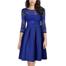 Miusol Women S Vintage Floral Lace 2 3 Sleeve Cocktail Party Dresses For Women Bright Blue L Floral Lace Dress Cocktail Dress Party Party Dresses For Women