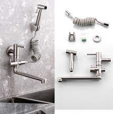 A kitchen faucet is considered a wide set faucet. Wall Mounted Long Neck Kitchen Sink Faucet Has Spray Water Gun Double Handle Single Hole Kitchen Faucets Aliexpress