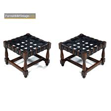 Napoleon iii coffee table brass base. Neo Gothic Spanish Revival Oak And Leather Strap Foot Stools