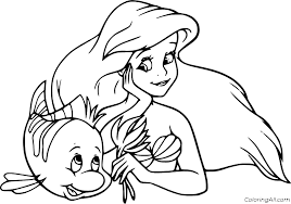 This ariel coloring pages article contains affiliate links. Ariel Holds A Seaweed With Flounder Coloring Page Coloringall