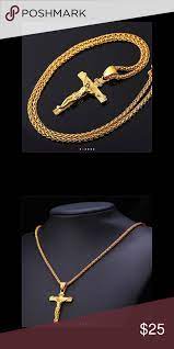 New 18k Gold Cross Necklace For Men Women Gold Chains For Men Chains For Men Cross Necklace Silver