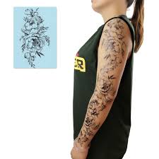 A pink realistic peony tattoo with a small colored bird. Amazon Com Dalin 4 Sheets Black Flower Temporary Tattoos Fake Tattoos For Women Peony Flower Beauty