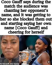 Repost von @essenceofblackculture :(Coco Gauff sagt, während des Spiels  habe das Publikum den Namen ihres Gegners gesungen, und es kam ihr zu, also  blockierte sie sie und begann, ihren eigenen Namen zu