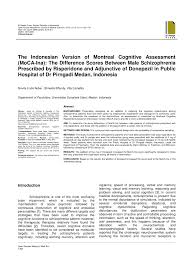 Pdf The Indonesian Version Of Montreal Cognitive Assessment Moca Ina The Difference Scores Between Male Schizophrenia Prescribed By Risperidone And Adjunctive Of Donepezil In Public Hospital Of Dr Pirngadi Medan Indonesia