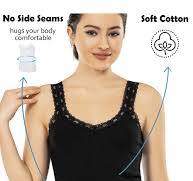 Camisole for Women, 100% Cotton, Airy Soft Comfy Lace Cami Tank Tops  Undershirt (White/Lace Strap, Large)