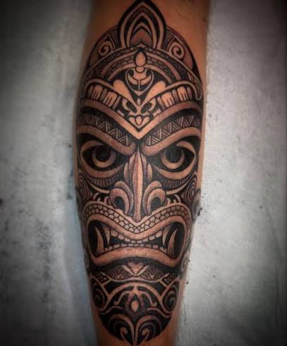 Polynesian inspired mask. - - - #joewoodtattoo #tattoo #tattoos #tattooing #tattooartist #tattooed #tattooart #tattooshop #tattooshopnearme #ink #art #albany #inked #nytattooartist #newyorktattooartist #capitolregion #greenfield #saratogasprings ...
