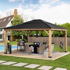 Solid Wood Patio Gazebo In 2020 Patio Gazebo Wood Patio Concrete Patio