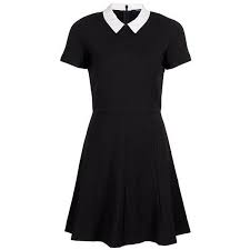 French Connection Mary Stretch Flared Dress Black White Collar Uk 14 Liked On Polyvore Featuring Dresses Black Flare Dress Black Collared Dress Black Dress