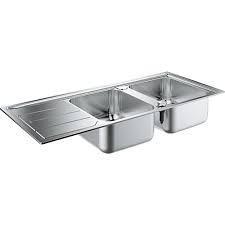 #cuisine #double_bowl_sink #double_sink #evier #evier_en_inox #evier_en_inox_a_encastré #inox #plomberie #plonge #sanitaire #sink_combo #tuyauterie #tuyaux #évier_a_encastré. Grohe Evier Inox K500 80 S 2 Bacs Avec Egouttoir Lxl 1160x500mm