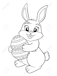All easter bunny clip art are png format and transparent background. Easter Bunny Holding Easter Egg Black And White Vector Illustration Royalty Free Cliparts Vectors And Stock Illustration Image 141503486