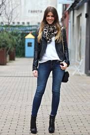 Black Ankle Boots With Jeans Skinny Jeans With Ankle Boots Great Scarf And Leather Jacket Leather Jacket Outfits Boots Outfit Ankle Black Leather Jacket Outfit
