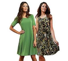 Susan Graver Set Of 2 Liquid Knit Print And Solid Dresses Sixty Bucks Fashion Dresses Solid Dress