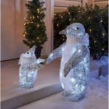 Outdoor Set Of 2 Cool White Twinkling Penguins Christmas Yard Lawn Decoration Garden Sculptures Co Penguin Christmas Decorations Christmas Penguin Penguins