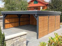 Wooden Carport With Flat Roof Carport Aus Holz Mit Flachdach Wooden Carport With Flat Roof Garagedoorscarri Wooden Carports Carport Designs Wooden Garage