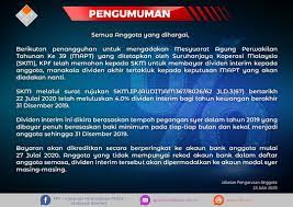 €0.90 per share for shares entitled to the ordinary dividend, including an option to be on 3 march 2017, the board of directors of edf set the terms of payment of the balance of the dividend for the 2016 financial year. Pengumuman Koperasi Permodalan Felda Malaysia Berhad