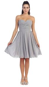 Willow Silver Grey Knee Length Chiffon Strapless Bridesmaid Dress Www Eloises Secret Closet Co Uk Bridesmaid Dresses Strapless Dresses Cocktail Dress