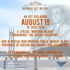 Christian, catholic, jewish & muslim. Eagle News On Twitter August 19 Is Quezoncityday Ra No 6741 Special Non Working Public Holiday In The Provinces Of Quezon Aurora Qc Http T Co 0mkdutrjbt