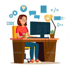 Programmer Woman Vector Programmer Workspace Character Illustration Illustration Programmer