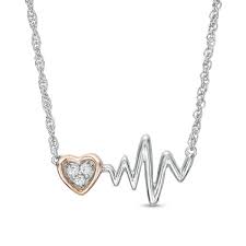 1 20 Ct T W Diamond Heartbeat And Heart Necklace In Sterling Silver And 10k Rose Gold 17 15 Zales Heart Pendant Diamond Heart Necklace Diamond Diamond Heart Pendant Necklace