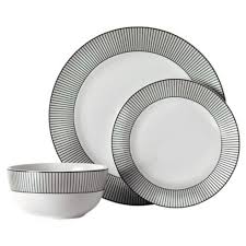 Black And White Dinner Plates Uk Buy Tesco Pinstripe 12 Piece 4 Person Dinner Set White Black From Our Dinner Plates Range Tesco Com Dinner Sets Tesco Dinner Plates