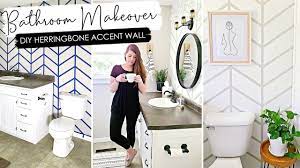 Bathroom floor tile ideas while you can match your floor and wall tile, it is also a great opportunity to create contrast in a different color, shape or material. Bathroom Makeover With Diy Herringbone Accent Wall Modern Boho Bathroom Makeover Youtube