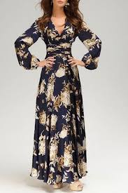 Vintage Plunging Neck Long Sleeve Floral Print Prom Dress For Women Maxi Dress With Sleeves Maxi Dress Floral Print Prom Dress