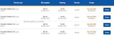… saya bisa kasih alternatif lain, yaitu lewat kutoarjo… berikut daftar kanya. Update 2019 Daftar Harga Tiket Kereta Api Jakarta Jogja Semua Kelas