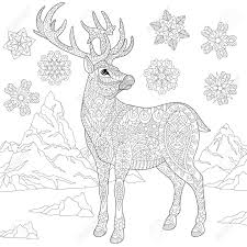 Intricate snowflake adult coloring page. Coloring Page Of Deer Reindeer And Winter Snowflakes Freehand Sketch Drawing For Adult Antistress Coloring Book In Zentangle Style With Doodle Elements Royalty Free Cliparts Vectors And Stock Illustration Image 87752225