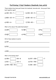 partitioning 3 digit numbers hundreds tens units teaching resources