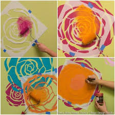 Stenciled Flower Power Layer Modern Rose Stencils For A Colorful Wall Rose Stencil Wall Painting Flowers Flower Stencil